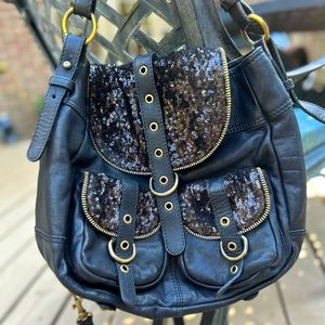 Via Repubblica Women's Black Sequin Convertible Leather Backback Bag